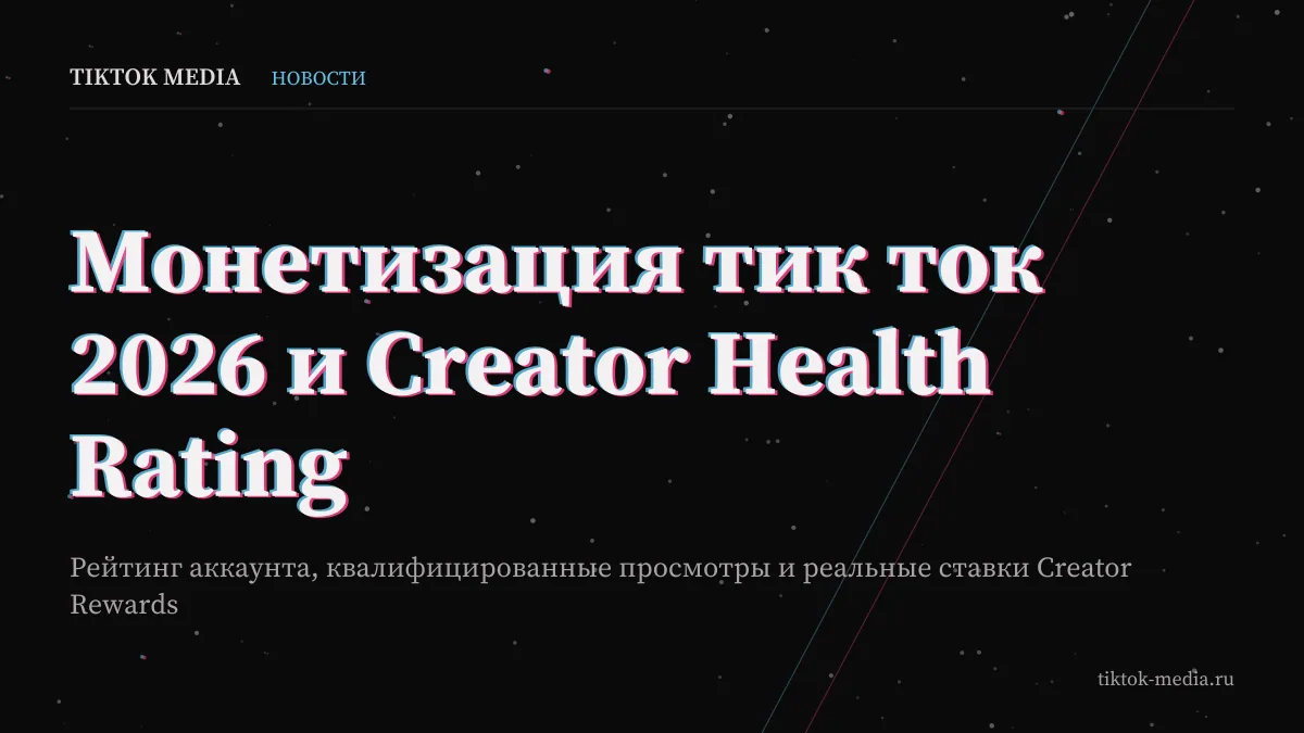 Обложка статьи про монетизацию тик ток 2026 и рейтинг аккаунта Creator Health Rating